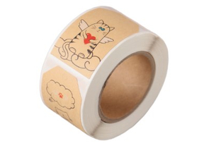 Наклейки бумажные в рулоне Sima-Land, 3×5 см, 200 шт., «Бирки. Котики» (крафт-бумага)