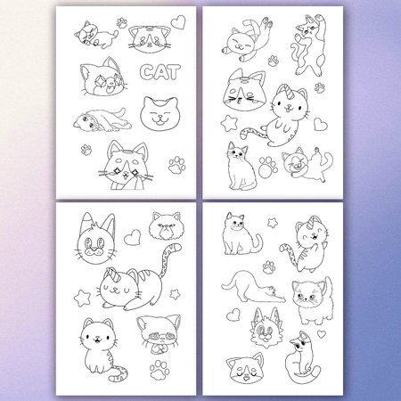 Стикербук-раскраска с наклейками Brauberg «Раскрась и наклей», 8 листов, 120 стикеров, на гребне, «Котики»