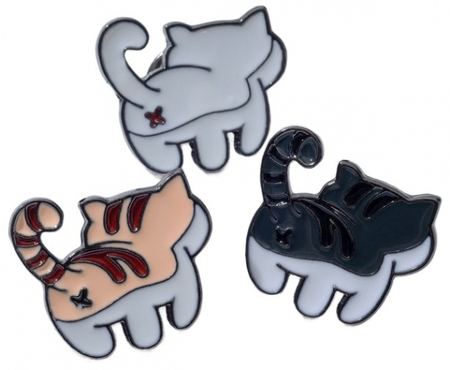 Набор значков «Котики», 3 шт., «Хвостики», цветной в сером металле Набор значков «Котики», 3 шт., «Хвостики», цветной в сером металле