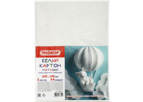 Картон белый односторонний А4 «Пифагор», 5 л., немелованный, «Котик на воздушном шаре» Картон белый односторонний А4 «Пифагор», 5 л., немелованный, «Котик на воздушном шаре»