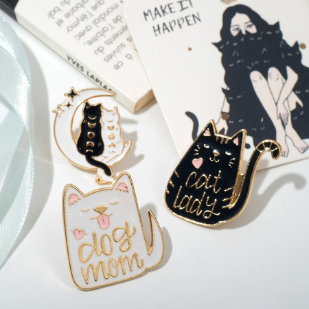 Набор значков «Котики», 3 шт., цвет чёрно-белый в золоте