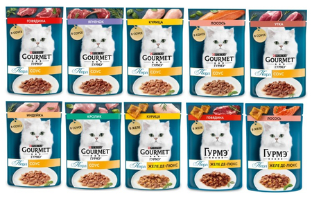 Корм влажный Gourmet (для взрослых кошек), 75 г, ассорти