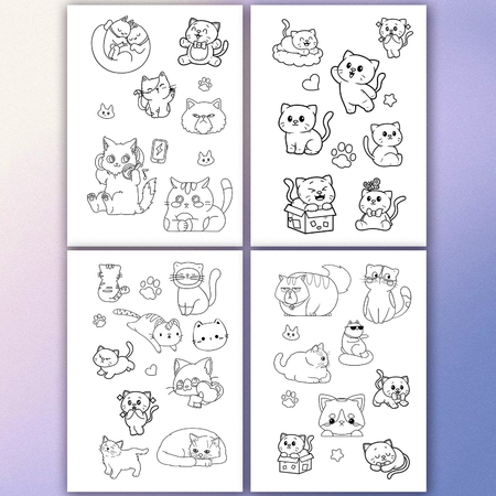 Стикербук-раскраска с наклейками Brauberg «Раскрась и наклей», 8 листов, 120 стикеров, на гребне, «Котики»