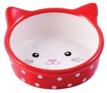 Миска керамическая для кошек Mr.Kranch «Мордочка кошки», 250 мл, красная в горошек