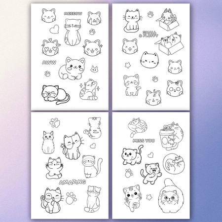 Стикербук-раскраска с наклейками Brauberg «Раскрась и наклей», 8 листов, 120 стикеров, на гребне, «Котики»