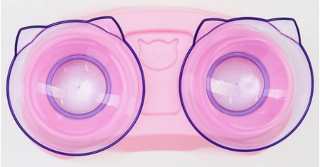 Миски пластиковые на подставке Sima-Land, 2 шт.: 500 мл, 30*15,5*12 см, прозрачные на розовой подставке