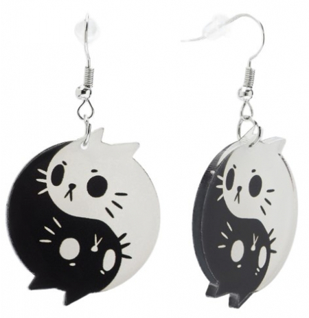 Серьги акриловые Sima-Land, высота 5,5 см, «Инь-ян. Котики», цвет чёрно-белый