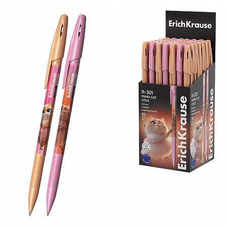 Ручка шариковая ErichKrause R-301 Stick, Prima Cat, корпус ассорти, стержень синий Ручка шариковая ErichKrause R-301 Stick, Prima Cat, корпус ассорти, стержень синий