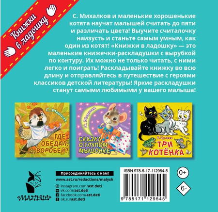 Книга детская «Котята» (считалочка), 140*145*14 мм, 12 страниц