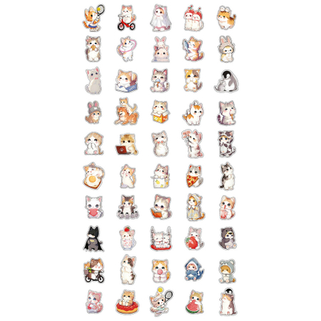 Набор наклеек ПВХ Meshu, 5*3 см, 50 шт., Funny Cats, ассорти