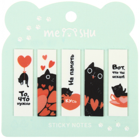 Закладки-разделители пластиковые с липким краем Meshu, 12*45 мм, 20 л.*5 дизайнов, Cute Kitten