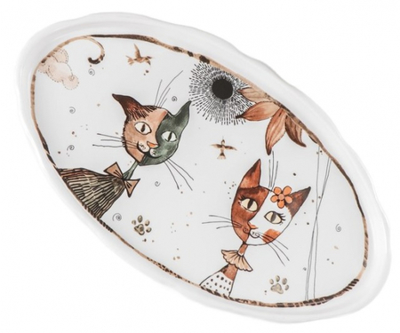 Блюдо сервировочное фарфоровое «Коты-аристократы», 30,5*17*2,5 см, овальное