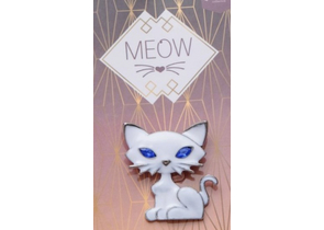 Брошь «Кошечка» хитрая, 3×3,5 см, бело-голубая в серебре Брошь «Кошечка» хитрая, 3×3,5 см, бело-голубая в серебре