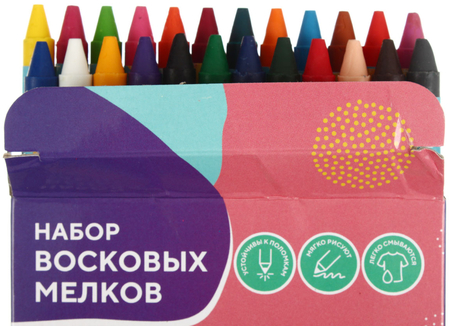Мелки восковые «Творческие котики», 24 цвета, 24 шт., диаметр 7 мм, длина 90 мм