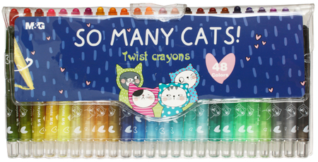 Мелки восковые M&G So Many Cats, 48 цветов, 48 шт., выдвижной механизм