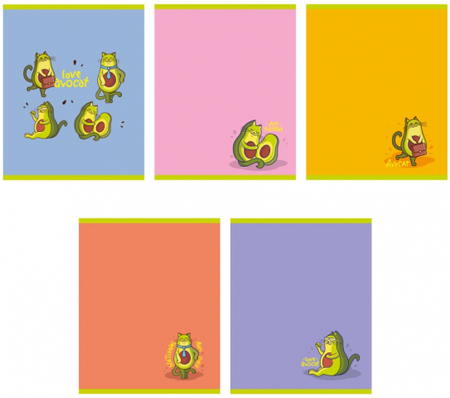 Тетрадь общая А5, 48 л. на скобе «Авокот», 163*201 мм, клетка, ассорти Тетрадь общая А5, 48 л. на скобе «Авокот», 163*201 мм, клетка, ассорти