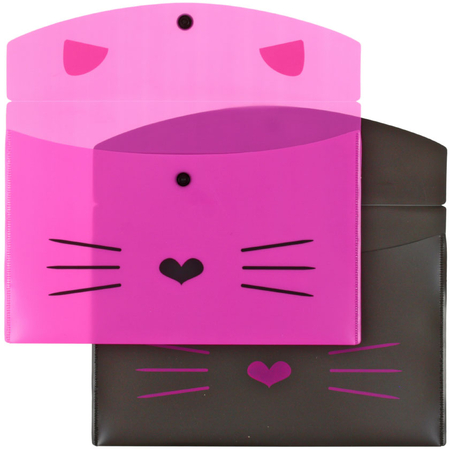 Набор папок-конвертов пластиковых на кнопке А5 №1School, 2 шт., толщина пластика 0,18 мм, Kitty, ассорти