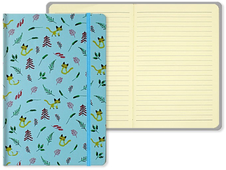 Книжка записная на резинке «Котики и листочки» (А5), 140*210 мм, 80 л., линия, голубая