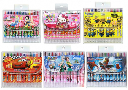 Мелки восковые с выдвижным грифелем, 12 цветов, 12 шт., высота 11 см, ассорти