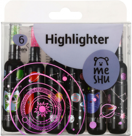 Набор маркеров-текстовыделителей Meshu, 6 цветов, Meowspace