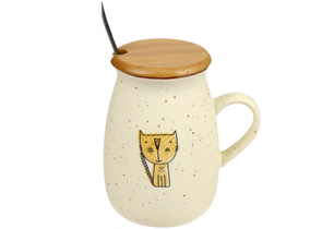 Кружка керамическая с деревянной крышкой и ложкой «Пэтти», 350 мл