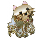 Брошь «Котёнок с бабочкой», 3,3×3,3 см, бело-розовый с золотистым