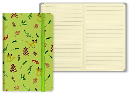 Книжка записная на резинке «Котики и листочки» (А6), 90*140 мм, 80 л., линия, зеленая