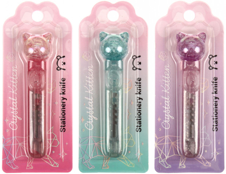 Нож канцелярский Meshu, ширина лезвия 9 мм, Crystal Kitten, корпус ассорти