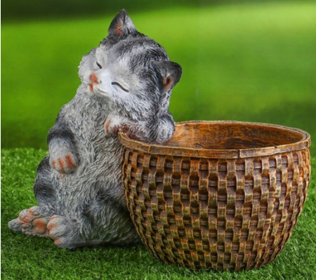 Кашпо фигурное цветочное полистоун «Котенок спящий», 23*18 см, серый