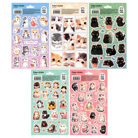 Набор наклеек бумажных Meshu, 10 шт., 12*21 см, Cute Cats Набор наклеек бумажных Meshu, 10 шт., 12*21 см, Cute Cats