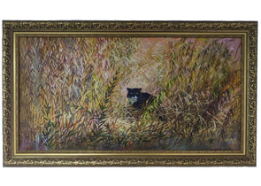 Картина «Черный кот в золотом убранстве», 40×80 см, холст, масло, акрил (2022 г.)