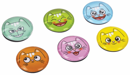 Магниты для досок Brauberg Kids, диаметр 35 мм, 6 шт., «3D Коты» 