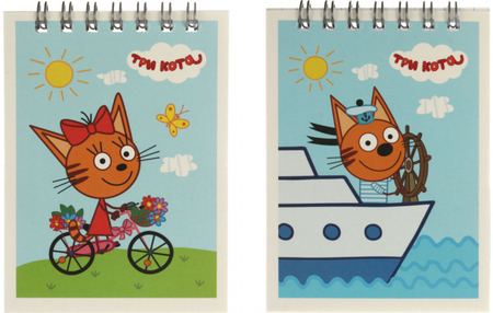 Блокнот на гребне «Полиграф Принт» (А7), 75*100 мм, 40 л., клетка, «Три кота», ассорти