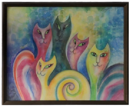 Картина «Акварельные кошки» (Губаревич И.В.), 40*50 см, бумага, акварель, цветные карандаши
