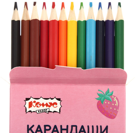 Карандаши цветные Kitty Stickers, 12 цветов, длина 175 мм