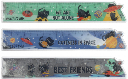 Линейка пластиковая гибкая Meshu, 15 см, Space Cat, ассорти