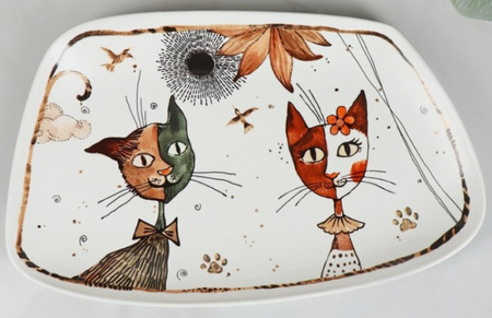 Блюдо сервировочное фарфоровое «Коты-аристократы», 30*18,5*2 см