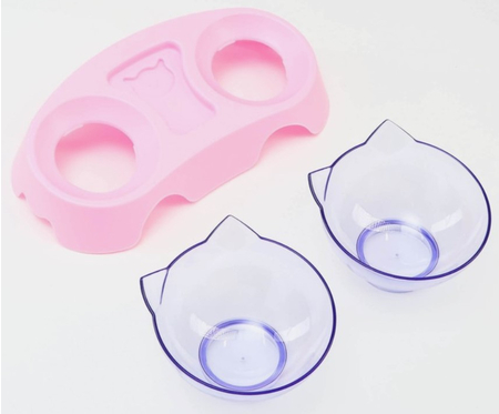 Миски пластиковые на подставке Sima-Land, 2 шт.: 500 мл, 30*15,5*12 см, прозрачные на розовой подставке