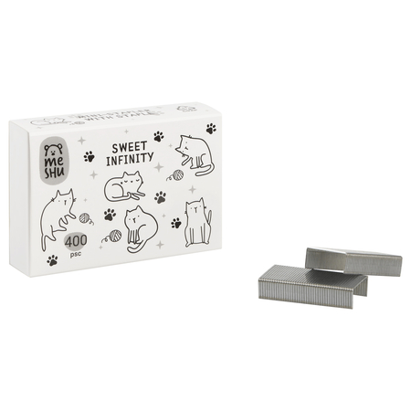 Степлер-мини со скобами Meshu Sweet Infinity, скобы №24/6, 20 л., 60 мм, корпус белый + скобы №24/6 (400 шт.)