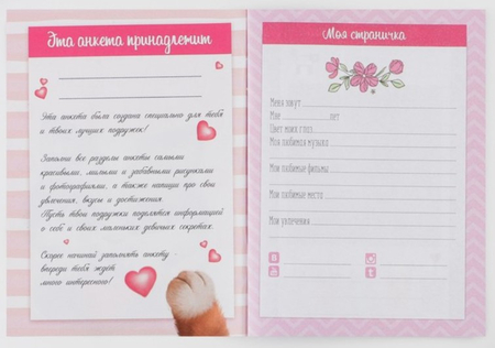 Книжка записная «Анкета для девочек» А6, 140*100 мм, 16 л., «Котик» Книжка записная «Анкета для девочек» А6, 140*100 мм, 16 л., «Котик»