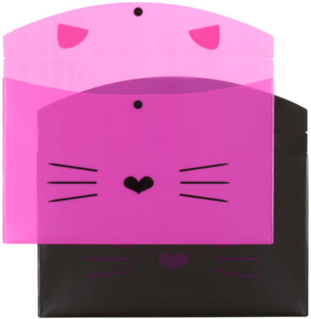 Набор папок-конвертов пластиковых на кнопке А4 №1School, 2 шт., толщина пластика 0,18 мм, Kitty, ассорти