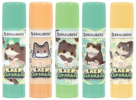 Клей-карандаш Brauberg, 15 г, «Милые коты», ассорти Клей-карандаш Brauberg, 15 г, «Милые коты», ассорти
