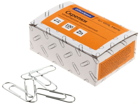 Скрепки проволочные OfficeSpace, 28 мм, 100 шт., округлые, оцинкованные Скрепки проволочные OfficeSpace, 28 мм, 100 шт., округлые, оцинкованные