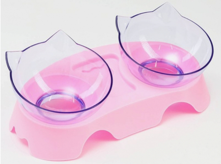 Миски пластиковые на подставке Sima-Land, 2 шт.: 500 мл, 30*15,5*12 см, прозрачные на розовой подставке