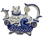 Чайник «Кошка» (керамика), 16,3×20,5 см, гжель