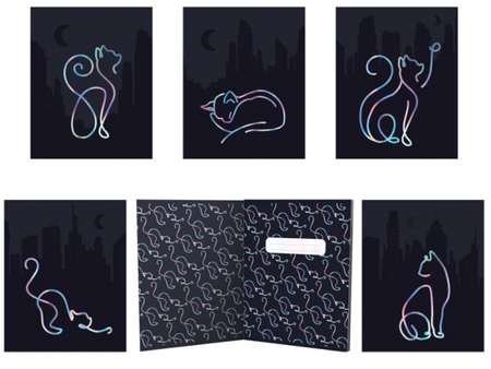 Тетрадь общая А5, 48 л. на скобе «Голографические кошки», 163*203 мм, клетка, ассорти Тетрадь общая А5, 48 л. на скобе «Голографические кошки», 163*203 мм, клетка, ассорти