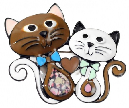 Брошь мультяшная «Кот и кошка», 6*4,5 см, цветная в чёрном металле Брошь мультяшная «Кот и кошка», 6*4,5 см, цветная в чёрном металле