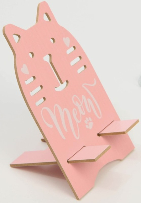 Подставка под телефон деревянная Sima-Land, 16*8 см, Meow, розовая