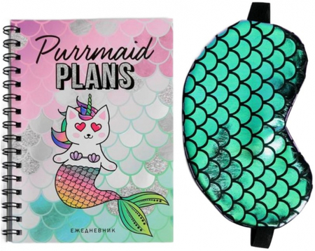 Набор: ежедневник и маска для сна Purrmaid plans, 21*14,8 см, внутренний блок — точки