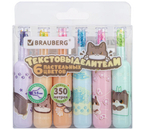 Набор маркеров-текстовыделителей Brauberg, 6 цветов, пастель, «Милые коты»